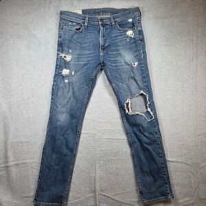 Hollister Skinny Jeans Men 32x28 Blue Distressed Epic Flex Ripped Knee